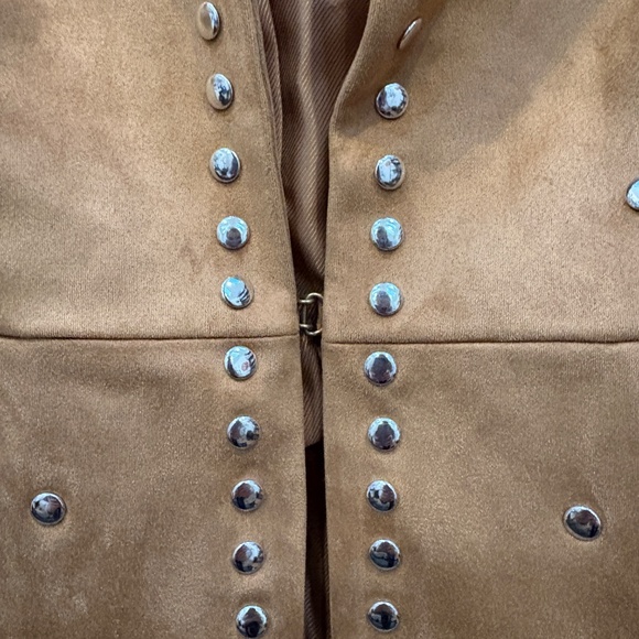 0 XS Studded Brown Boston Proper Faux Suede Blazer - Picture 4 of 5